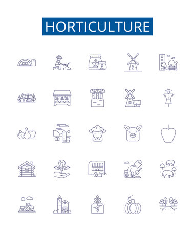 Horticulture line icons signs set. Design collection of Gardening, Nursery, Agronomy, Botany, Crops, Floriculture, Plants, Trees outline concept vector illustrationsのイラスト素材