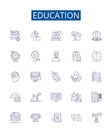 Education line icons signs set. Design collection of Learning, Schools, Higher, Teaching, Studying, Literacy, Courses, Training outline concept vector illustrationsのイラスト素材