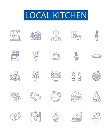 Local kitchen line icons signs set. Design collection of Cooking, Kitchen, Cuisine, Dish, Home-Cooking, Recipe, Food, Dining outline concept vector illustrationsのイラスト素材