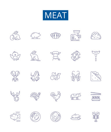 Meat line icons signs set. Design collection of Pork, Beef, Mutton, Venison, Lamb, Sausage, Bacon, Chicken outline concept vector illustrationsのイラスト素材