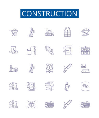 Construction line icons signs set. Design collection of Build, Construct, Constructing, Erect, Fabricate, Framework, Architecture, Structure outline concept vector illustrationsのイラスト素材