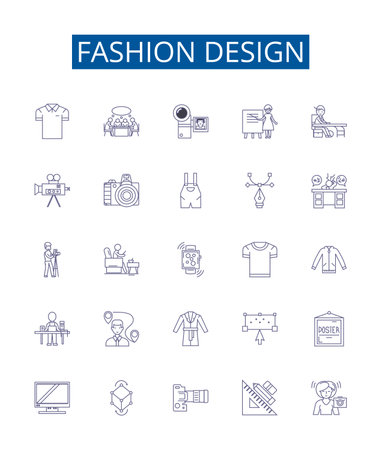 Fashion design line icons signs set. Design collection of Fashion, Design, Garment, Apparel, Style, Clothing, Trend, Textile outline concept vector illustrationsのイラスト素材