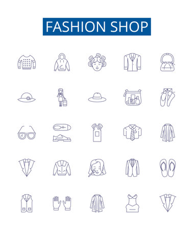 Fashion shop line icons signs set. Design collection of Fashion, Shop, Clothes, Apparel, Boutique, Store, Retail, Merchandise outline concept vector illustrationsのイラスト素材