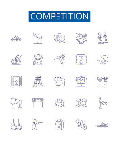 Competition line icons signs set. Design collection of Contest, Race, Duel, Clash, Struggle, Vying, Pit, Trial outline concept vector illustrationsのイラスト素材