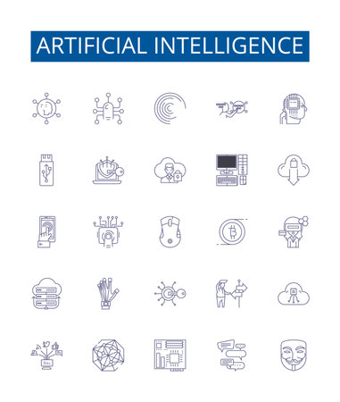 Artificial intelligence line icons signs set. Design collection of AI, Robotics, Machine Learning, Automation, Algorithms, Computation, Natural Language Processing, Expert Systems outline concept vector illustrationsの素材