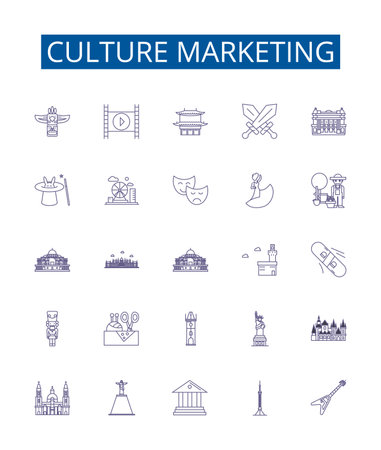 Culture marketing line icons signs set. Design collection of Cultural, Marketing, Advertising, Strategies, Targeting, Branding, Promotions, Audiences outline concept vector illustrationsのイラスト素材