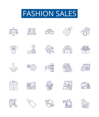 Fashion sales line icons signs set. Design collection of Clothing, Shoes, Apparel, Accessories, Boutique, Store, Retail, Garments outline concept vector illustrationsのイラスト素材