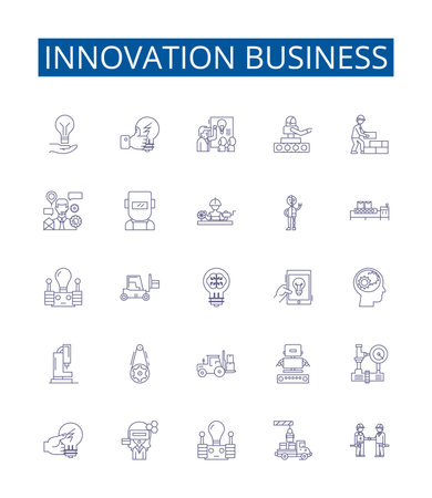 Innovation business line icons signs set. Design collection of Innovative, Entrepreneurship, Idea, Progress, Efficiency, Creativity, Strategy, Profitable outline concept vector illustrationsのイラスト素材