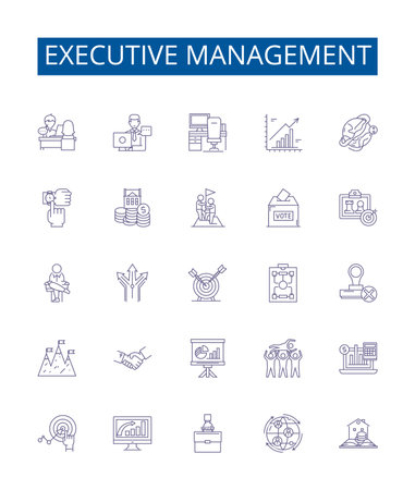 Executive management line icons signs set. Design collection of Leadership, Directors, Decisionmaking, Executives, Planning, Strategy, Organizing, Delegating outline concept vector illustrationsのイラスト素材