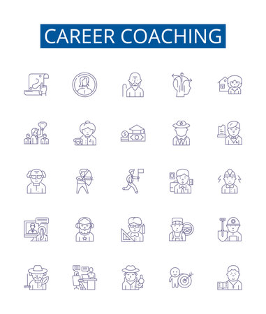 Career coaching line icons signs set. Design collection of Career, Coaching, Mentoring, Advice, Counseling, Goals, Development, Cover Letter outline concept vector illustrationsのイラスト素材