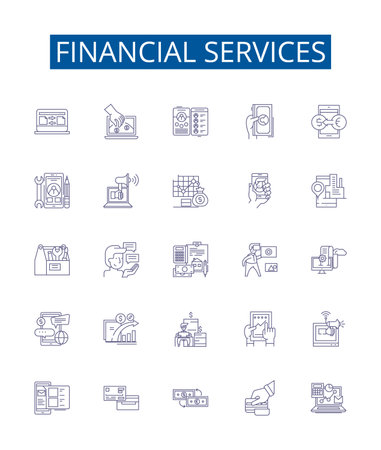 Financial services line icons signs set. Design collection of Finance, Banking, Loans, Investment, Insurance, Trading, Wealth, Credit outline concept vector illustrationsのイラスト素材
