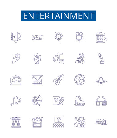 Entertainment line icons signs set. Design collection of games, movies, theater, comedy, music, dance, sports, TV outline concept vector illustrationsのイラスト素材
