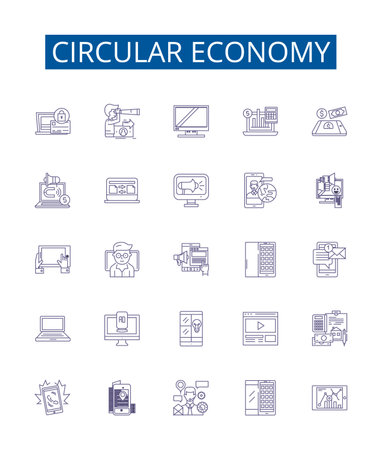 Circular economy line icons signs set. Design collection of Circular, Economy, Sustainable, Recycling, Resources, Reuse, Reduce, Renewable outline concept vector illustrationsのイラスト素材