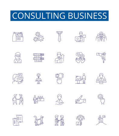 Consulting business line icons signs set. Design collection of Consulting, Business, Advice, Training, Services, Solutions, Coaching, Strategy outline concept vector illustrationsのイラスト素材