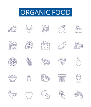 Organic food line icons signs set. Design collection of Organic, Food, Natural, Eco, Health, Nutritious, Fresh, Pure outline concept vector illustrationsのイラスト素材