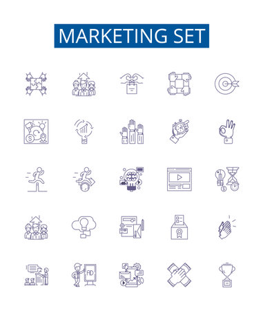 Marketing set line icons signs set. Design collection of Marketing, Set, Strategy, Promotion, Ads, Media, Brand, Content outline concept vector illustrationsのイラスト素材