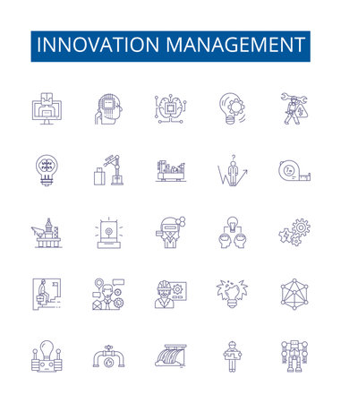 Innovation management line icons signs set. Design collection of Innovate, Manage, Create, Visionary, Change, Develop, Strategic, Process outline concept vector illustrationsのイラスト素材