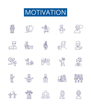 Motivation line icons signs set. Design collection of Inspire, Energize, Urge, Incite, Drive, Encourage, Stimulate, Spur outline concept vector illustrationsのイラスト素材