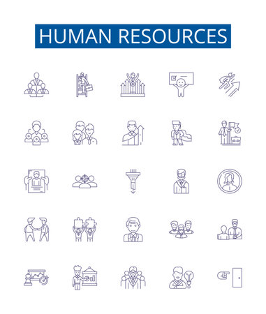 Human resources line icons signs set. Design collection of Personnel, Recruiting, Development, Hiring, Training, Employee, Retention, Benefits outline concept vector illustrationsのイラスト素材