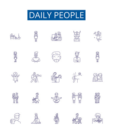 Daily people line icons signs set. Design collection of Dailypeople, Individuals, Populace, Residents, Commuters, Crowd, Denizens, Dwellers outline concept vector illustrationsのイラスト素材