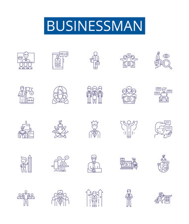 Businessman line icons signs set. Design collection of Entrepreneur, Professional, Executive, Investor, Worker, Mogul, Leader, Tycoon outline concept vector illustrationsのイラスト素材