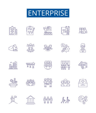 Enterprise line icons signs set. Design collection of Enterprise, business, company, organization, industry, venture, firm, corporate outline concept vector illustrationsのイラスト素材