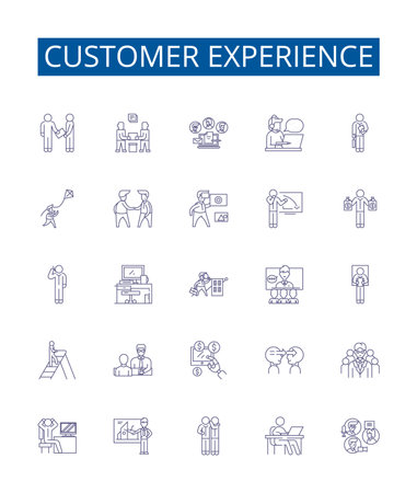 Customer experience line icons signs set. Design collection of Client, Quality, Satisfaction, Interaction, Feedback, Service, Engagement, Perception outline concept vector illustrationsのイラスト素材