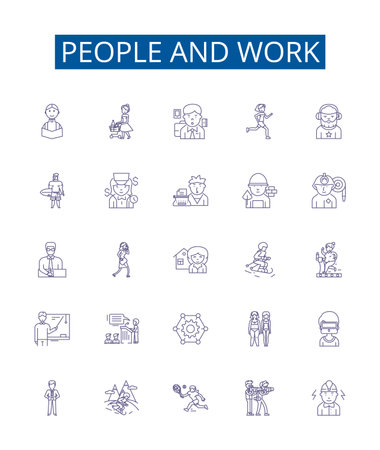 People and work line icons signs set. Design collection of Workers, Human, Employment, Colleagues, Job, Professionals, Employees, Staff outline concept vector illustrationsのイラスト素材