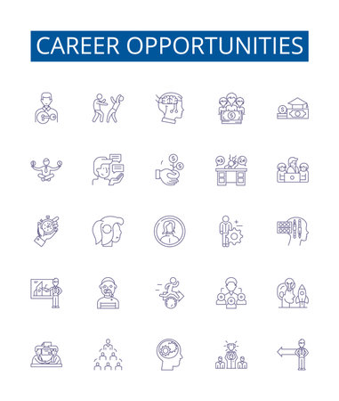 Career opportunities line icons signs set. Design collection of Opportunities, Career, Jobs, Professions, Employment, Advancement, Development, Aspirations outline concept vector illustrationsのイラスト素材