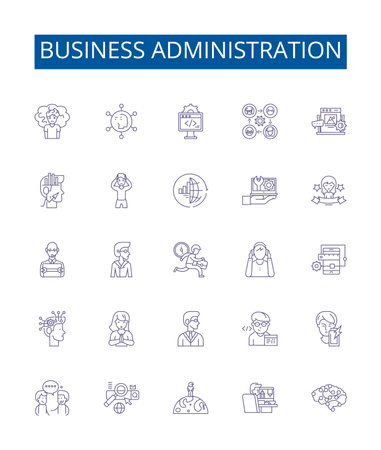 Business administration line icons signs set. Design collection of Business, Administration, Management, Strategy, Planning, Organization, Leadership, Analysis outline concept vector illustrationsのイラスト素材