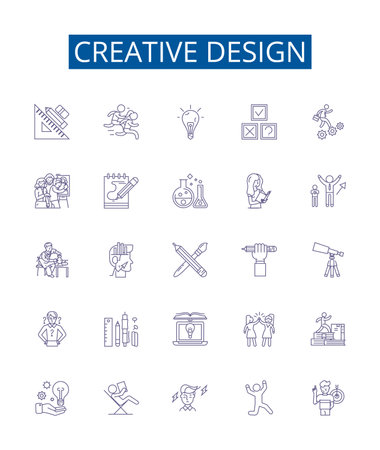 Creative design line icons signs set. Design collection of Design, Creative, Artistic, Inventive, Innovative, Visionary, Imaginative, Art outline concept vector illustrationsのイラスト素材