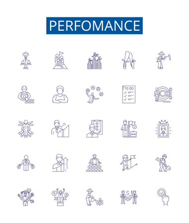 Perfomance line icons signs set. Design collection of Performance, Productivity, Efficiency, Accomplishment, Competence, Competency, Skill, Success outline concept vector illustrationsのイラスト素材