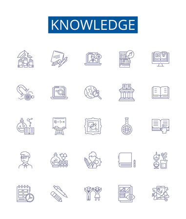 Knowledge line icons signs set. Design collection of Understand, Learn, Wisdom, Realize, Insight, Cognition, Master, Acquire outline concept vector illustrationsのイラスト素材