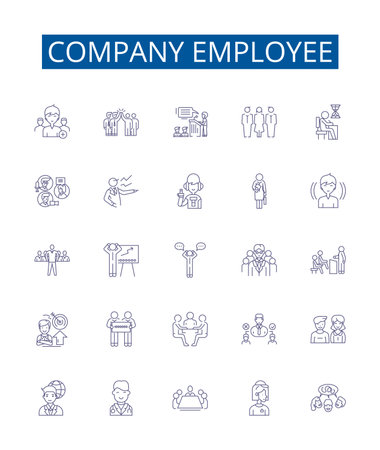 Company employee line icons signs set. Design collection of Staff, Co worker, Personnel, Colleague, Associate, Employer, Hire, Supervisor outline concept vector illustrationsのイラスト素材