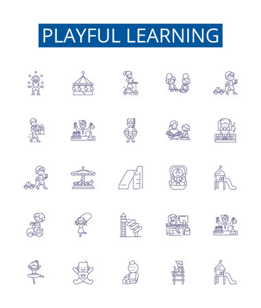 Playful learning line icons signs set. Design collection of Frolicking, Entertaining, Cheerful, Joyful, Humorous, Jesting, Comical, Mirthful outline concept vector illustrationsのイラスト素材