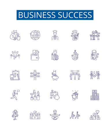 Business success line icons signs set. Design collection of Profitability, Productivity, Expansion, Innovation, Proficiency, Growth, Networking, Strategic outline concept vector illustrationsのイラスト素材