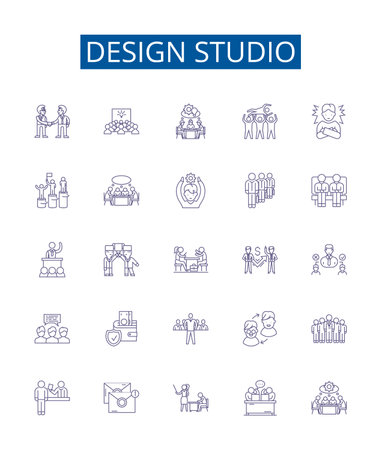 Design studio line icons signs set. Design collection of Design, Studio, Art, Creative, Graphics, Architecture, Interiors, Visual outline concept vector illustrationsのイラスト素材