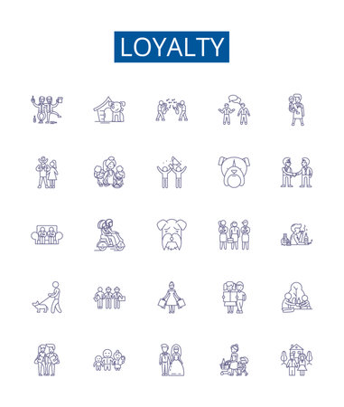 Loyalty line icons signs set. Design collection of Faithful, True, Constant, Reliable, Devoted, Steadfast, Constant, Faithfulness outline concept vector illustrationsのイラスト素材