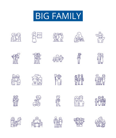 Big family line icons signs set. Design collection of Large, Clan, Extended, Kin, Household, Clan, Brood, Tribe outline concept vector illustrationsのイラスト素材