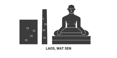 Laos, Wat Sen, travel landmark vector illustrationのイラスト素材