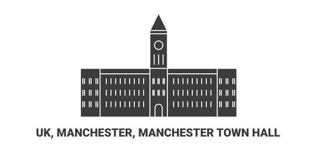 England, Manchester, Manchester Town Hall, travel landmark vector illustrationのイラスト素材