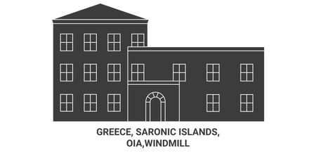 Greece, Saronic Islands, Oia,Windmill travel landmark vector illustrationのイラスト素材