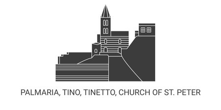 Italy, Palmaria, Tino, Tinetto, Church Of St. Peter travel landmark vector illustrationのイラスト素材