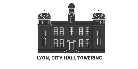 France, Lyon, City Hall Towering, travel landmark vector illustrationのイラスト素材