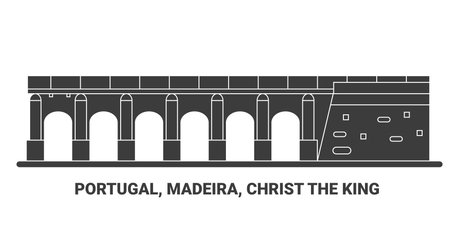 Portugal, Madeira, Christ The King, travel landmark vector illustrationのイラスト素材
