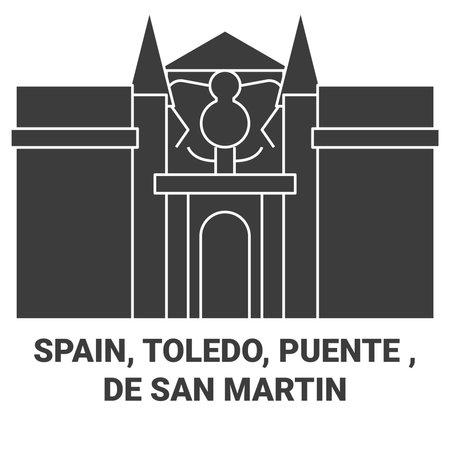 Spain, Toledo, Puente , De San Martin travel landmark vector illustrationのイラスト素材