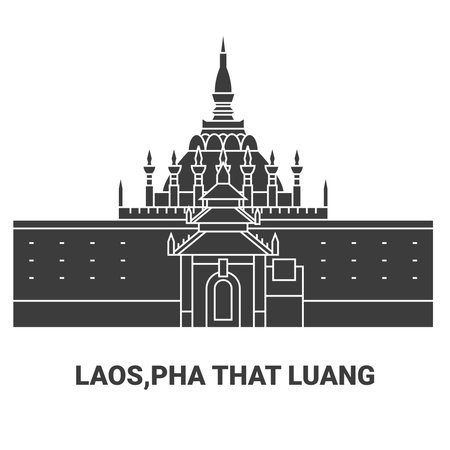 Laos, Pha That Luang, travel landmark vector illustrationのイラスト素材