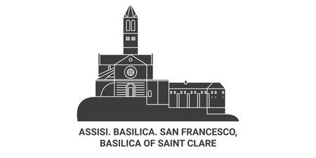 Italy, Basilica. San Francesco, Basilica Of Saint Clare travel landmark vector illustrationのイラスト素材