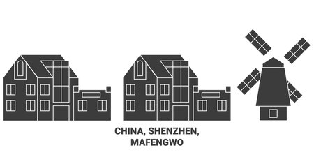 China, Shenzhen, Mafengwo travel landmark vector illustrationのイラスト素材