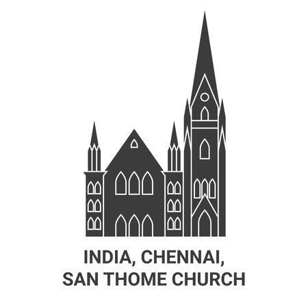 India, Chennai, San Thome Church travel landmark vector illustrationのイラスト素材